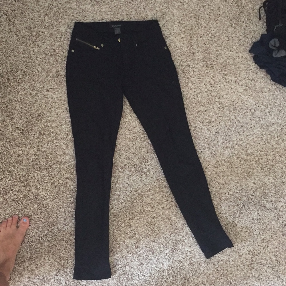 Black jean leggings gold zipper